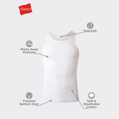 Hanes Men's Cotton Tank Top Undershirt, Black/Grey, 6-Pack